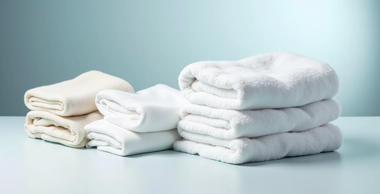 Produits désinfectants pour le linge disposés sur une surface de travail propre