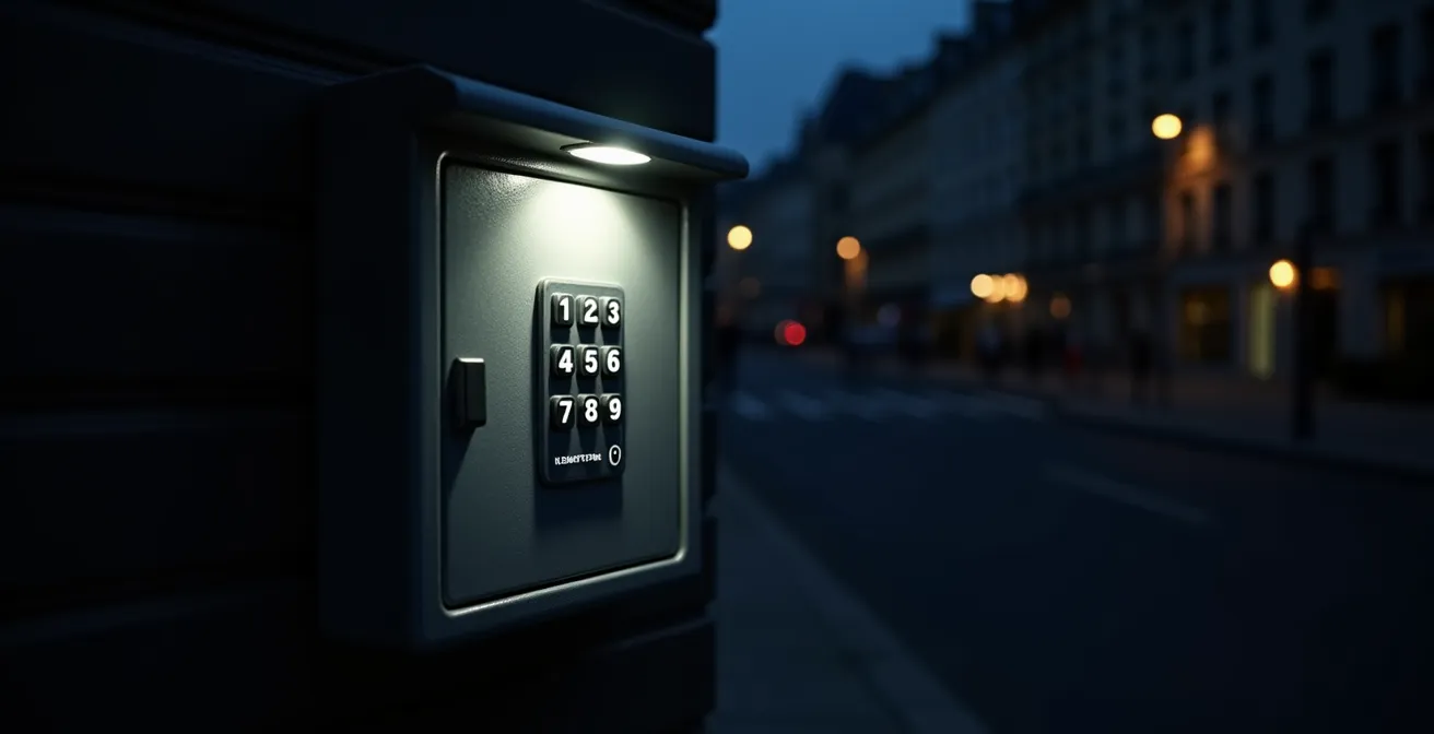 Éclairage LED discret illuminant un boîtier à clés la nuit
