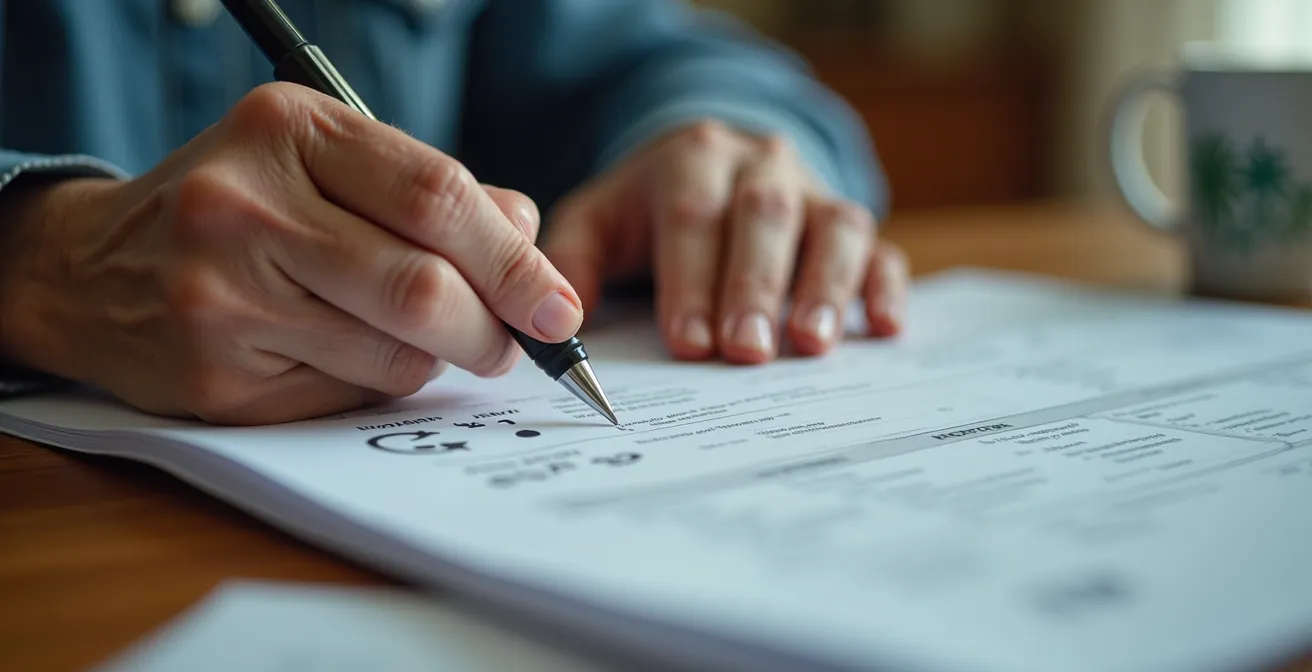 Professionnel médico-social évaluant en urgence les besoins d'une personne âgée à domicile