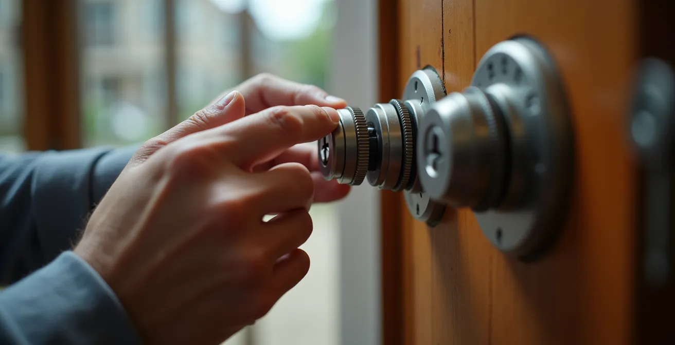 Main changeant le code d'un boîtier à clés avec système de molettes