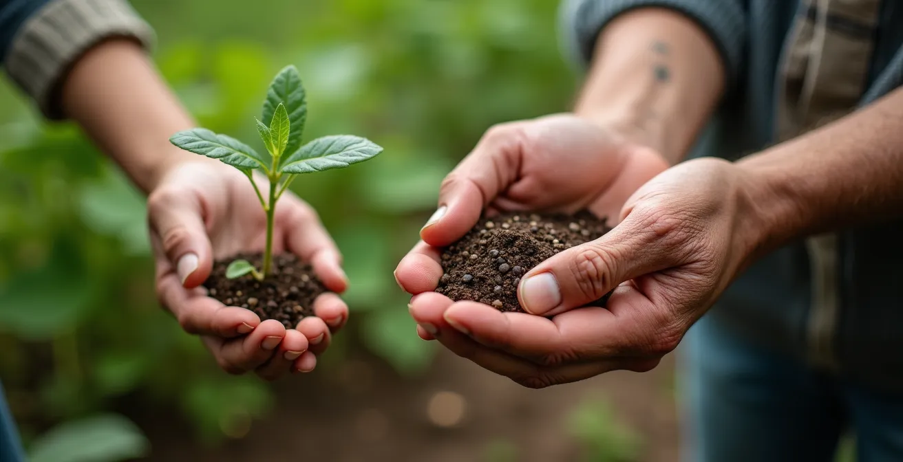 Personne âgée transmettant son savoir à de jeunes jardiniers dans un jardin partagé urbain