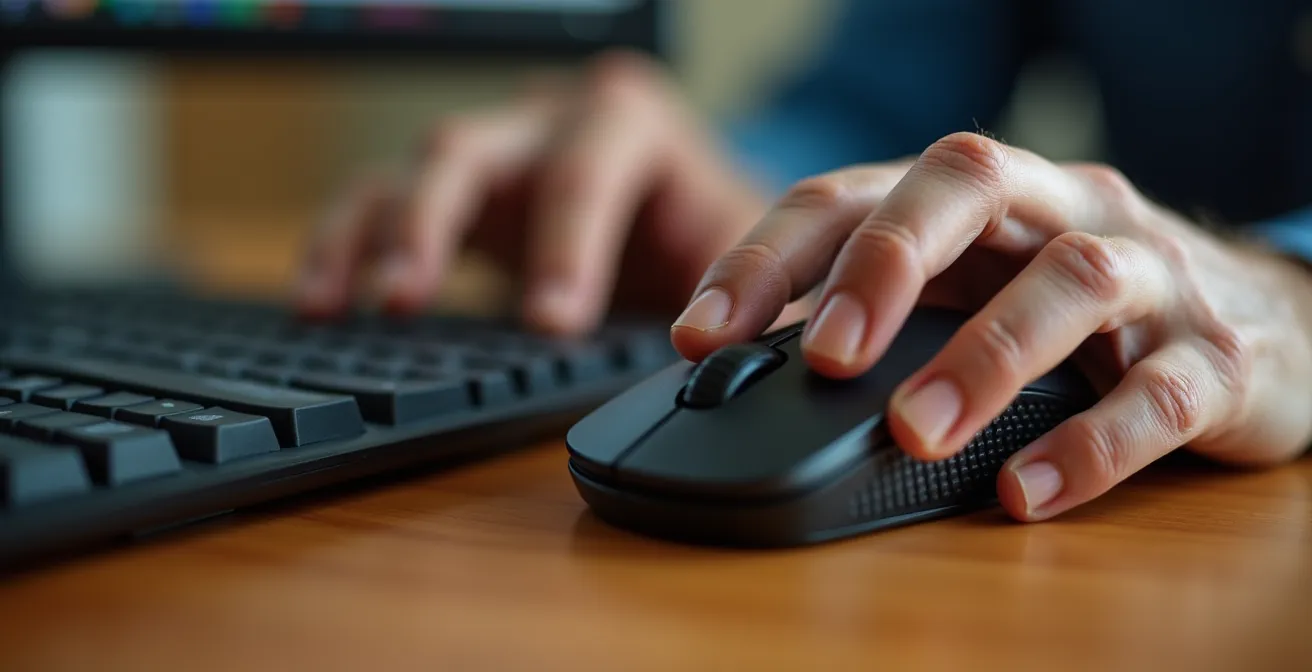 Senior vérifiant la fin de connexion à distance sur son ordinateur avec concentration