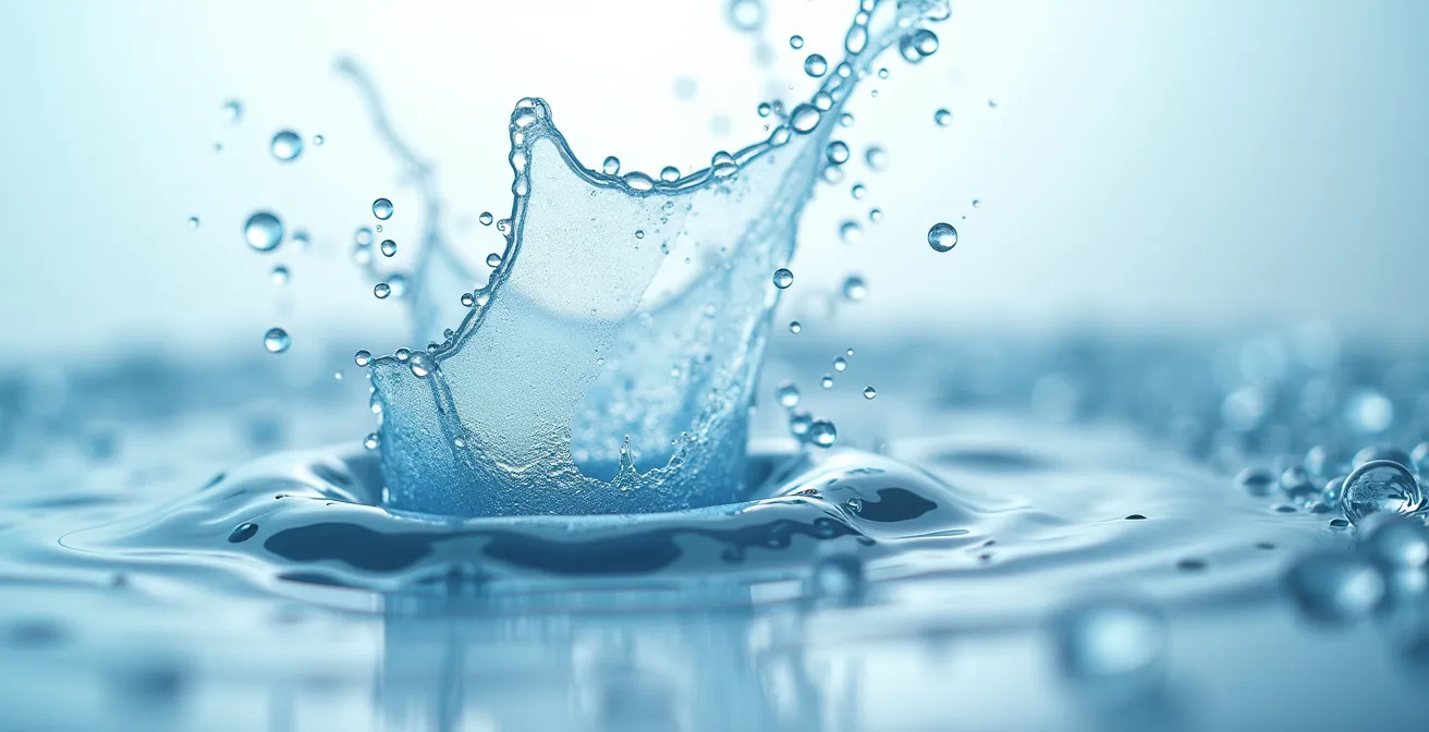 Vue macro de fibres hydrosolubles se dissolvant dans l'eau